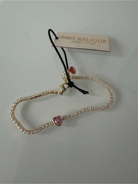 pink heart Gold tennis Bracelet
